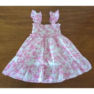 Janie and Jack Girls Smocked Emily Sun Dress in magenta flamingo toile size 5